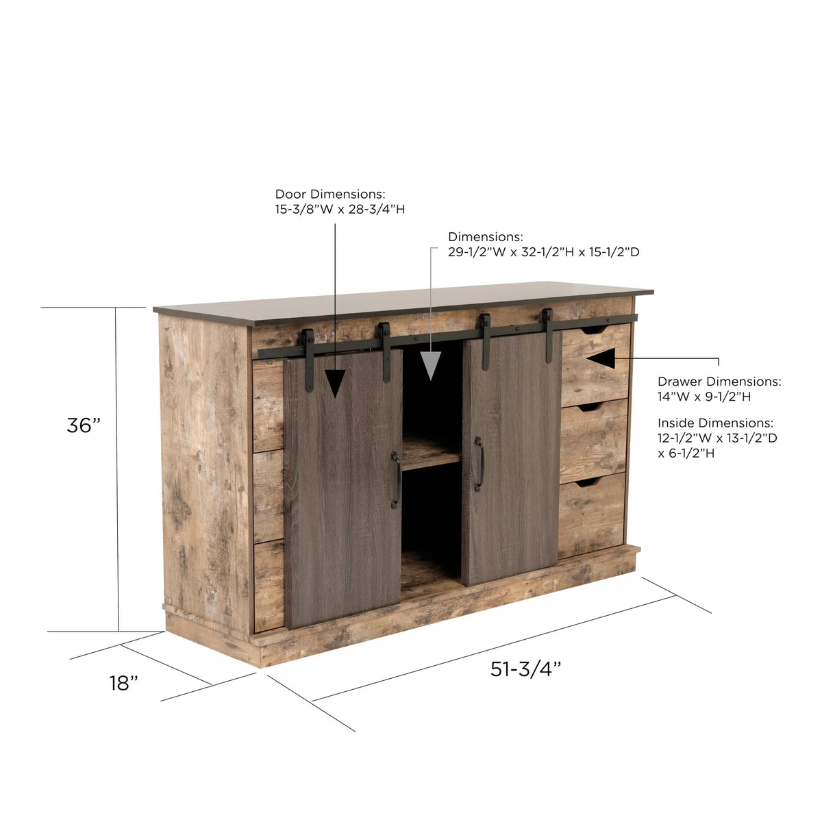 Six Drawer Storage Cabinet with Two Sliding Doors O967920