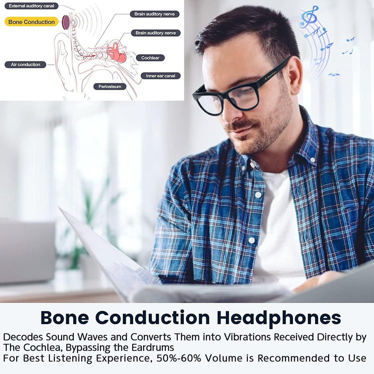 Bone Conduction Sunglasses with Open-Ear Headphones K8949