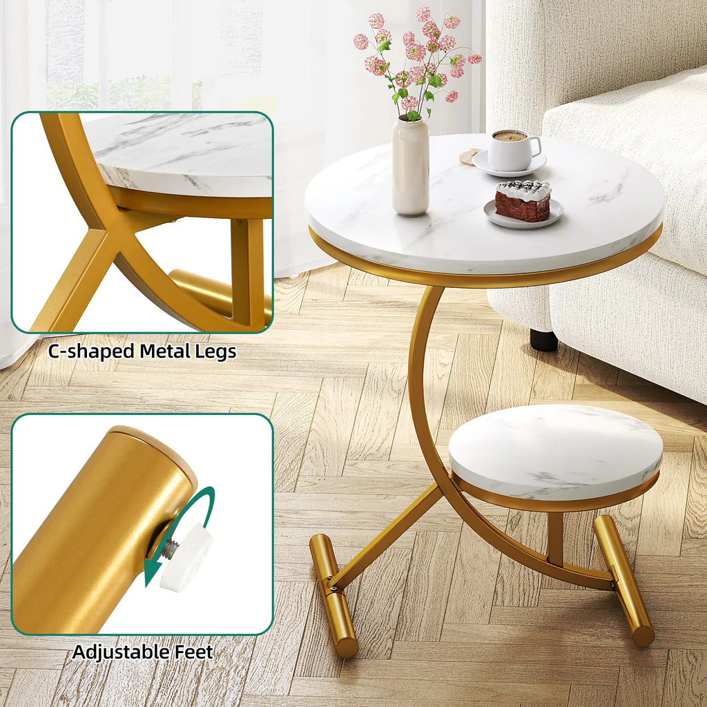 Round Faux Marble End Table with Storage Shelf O490985