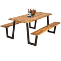 Wooden Picnic Table Bench Set with Umbrella Hole I827120