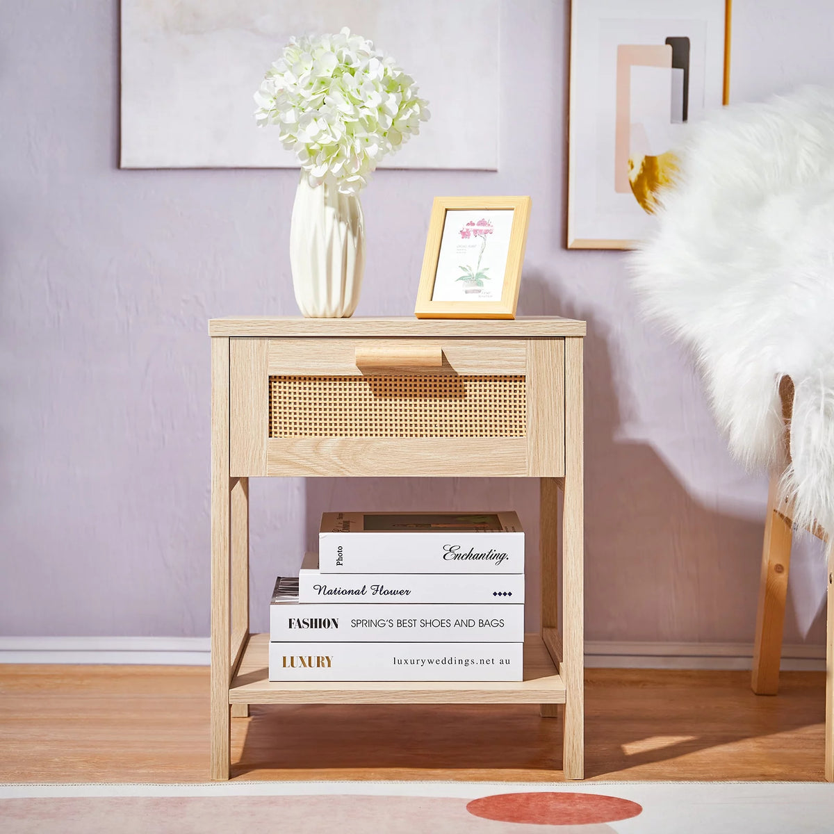 Rattan Drawer Nightstand with Storage I51958