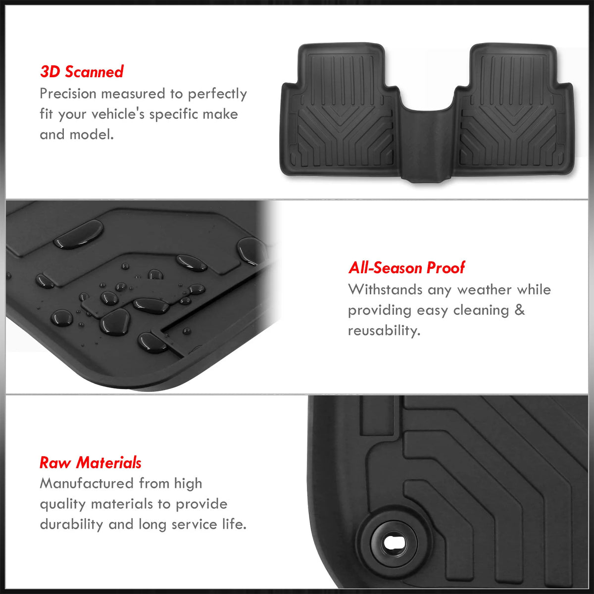 3-Piece TPE Rubber Floor Mats Liner Front Rear Set A686