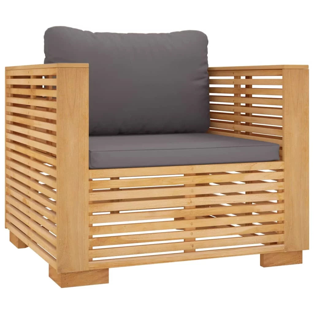 Solid Wood Teak Patio Sofa Chair with Dark Gray Cushions D940
