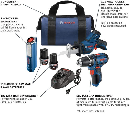 12V Max 3-Tool Combo Kit with Drill/Driver, Reciprocating Saw and LED Worklight Z39492