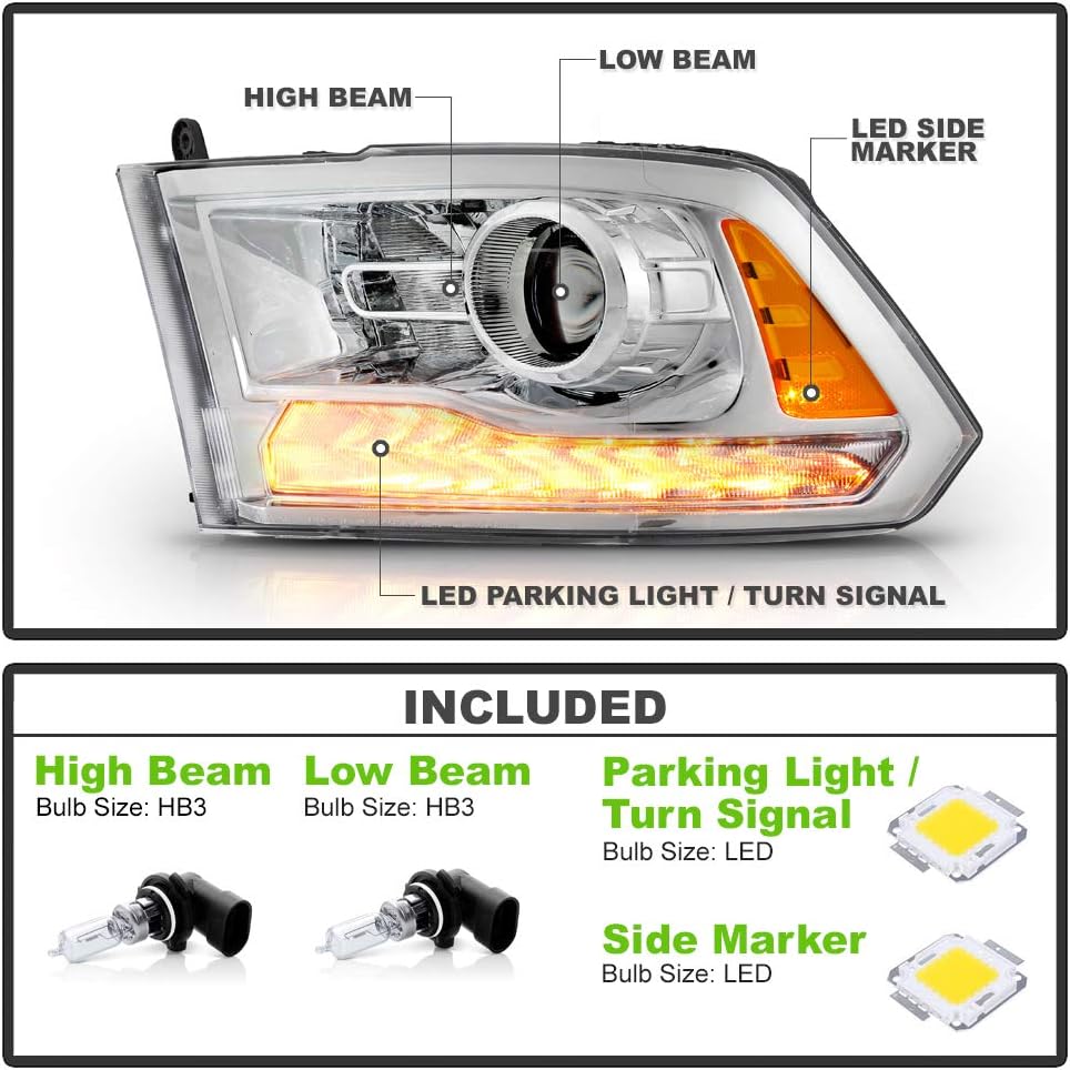 2013-2018 Ram 1500 2500 3500 Chrome LED Projector Headlights Pair Z26175