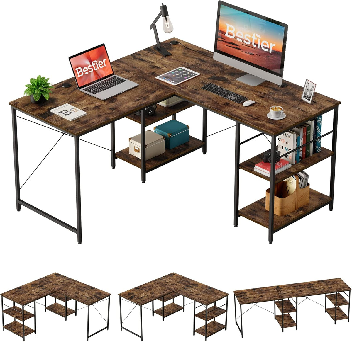 L Shaped Desk with Shelves 95.2 Inch Reversible Corner Computer Desk C219493