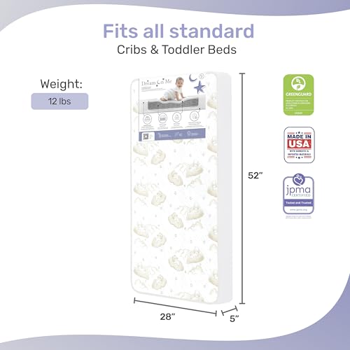 5” 2-in-1 Breathable Spring Coil Crib and Toddler Bed Mattress A490