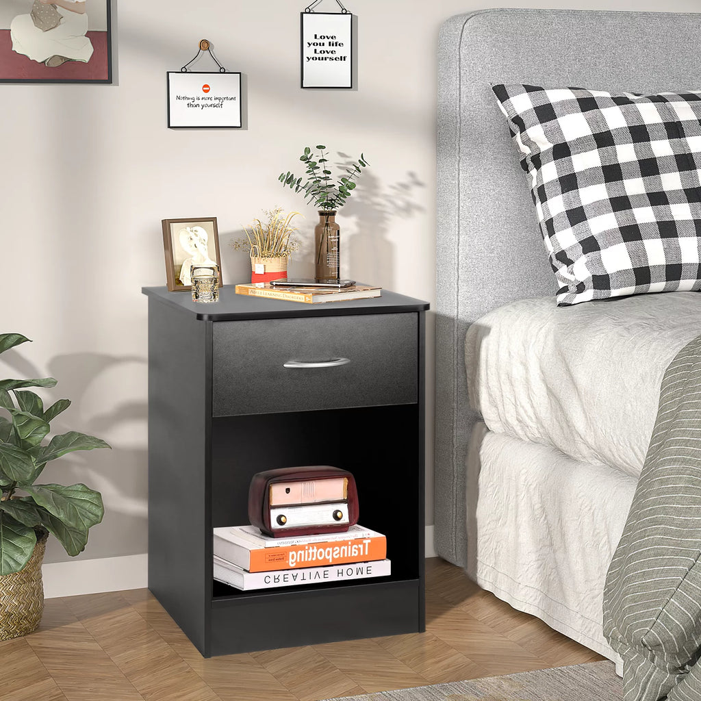 Black 2pcs Wood Nightstand with Drawer F89951