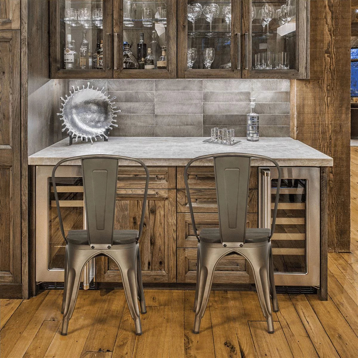 Metal Dining Chairs with Wooden Seat Set of 4 Z183