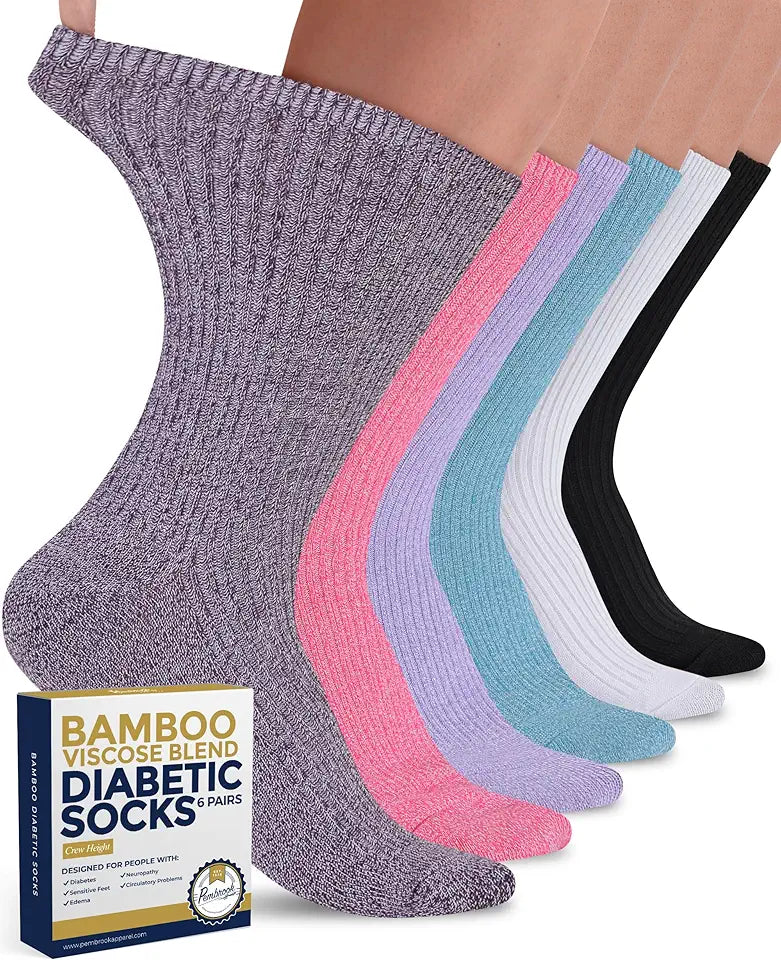 Ribbed Knit Bamboo Viscose 6 Pairs Crew Diabetic Socks P114