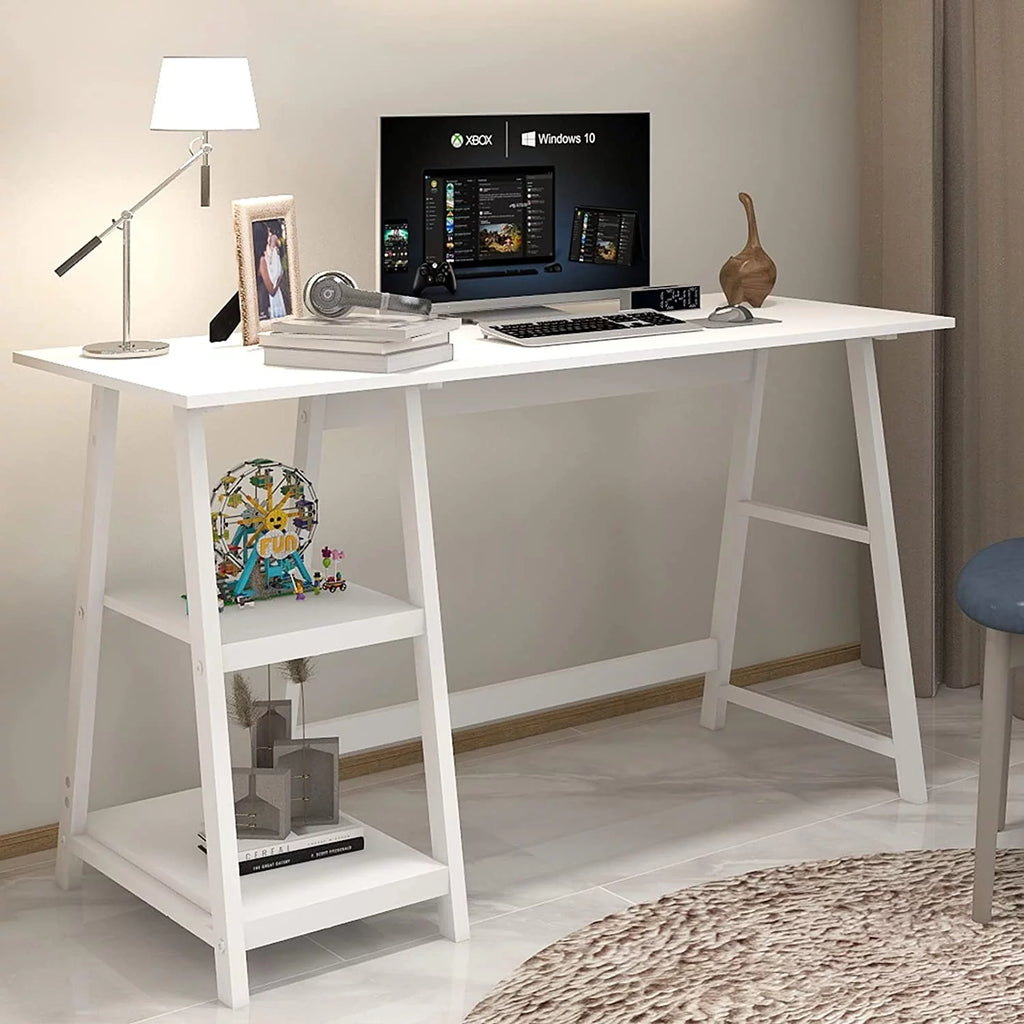 51" White Desk with 2-Tier Storage Bookshelves H342614