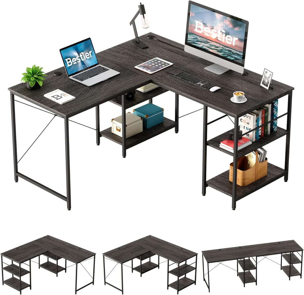 L Shaped Desk with Shelves 95.2 Inch Reversible Corner Computer Desk C219493