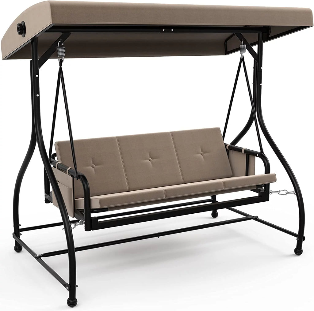 3 Person Outdoor Swing Chair with Adjustable Canopy and Cushion M573502