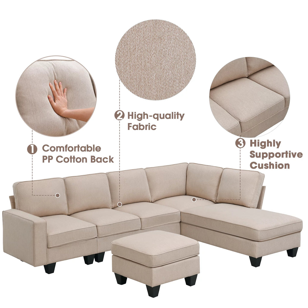 L Shaped Linen Sectional Sofa with Chaise N399153