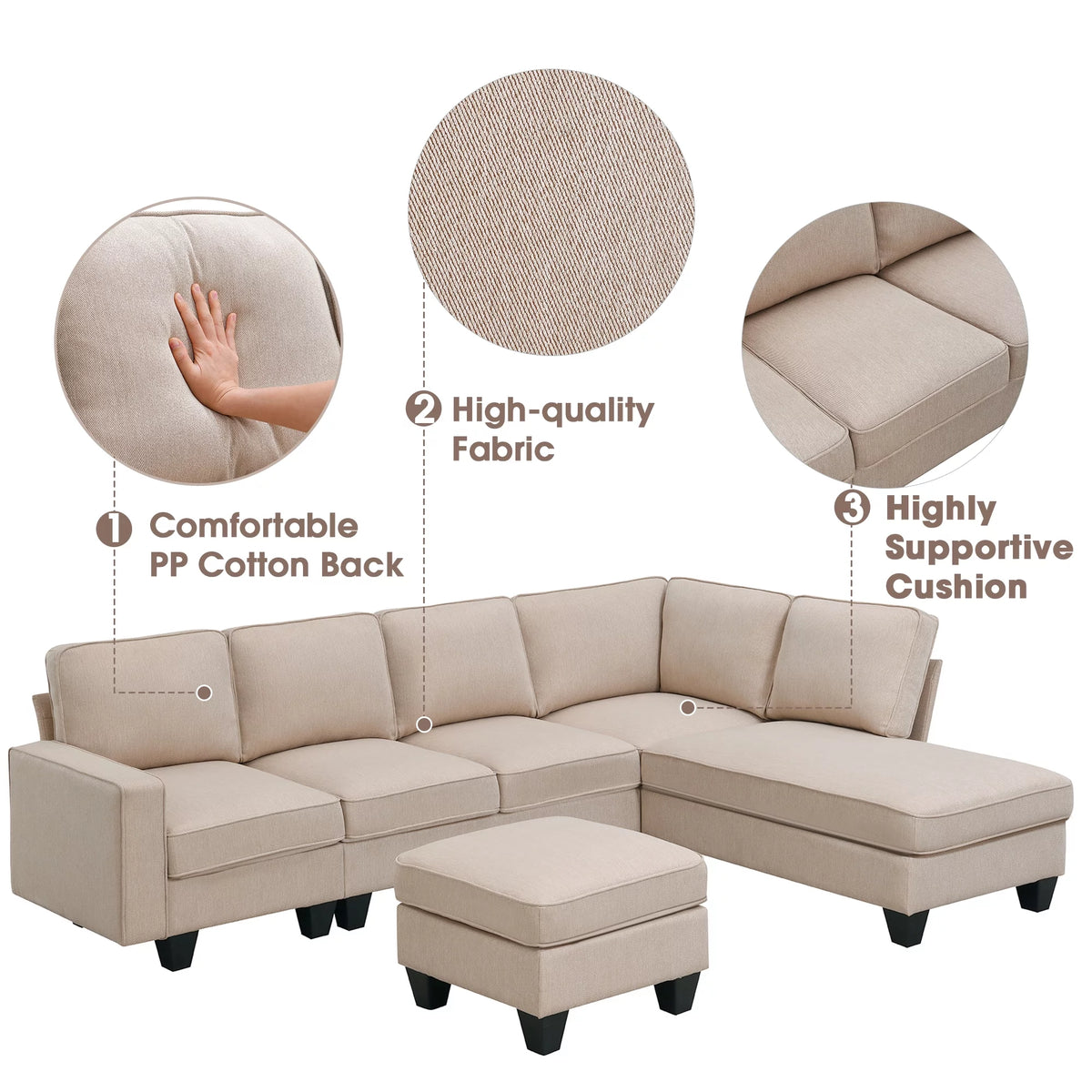 L Shaped Linen Sectional Sofa with Chaise N399153