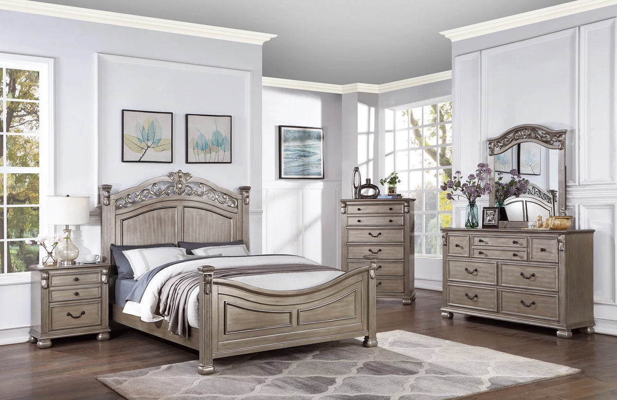 Eastern King Bed 2x Nightstands Grey Wood 3pc Set K3807