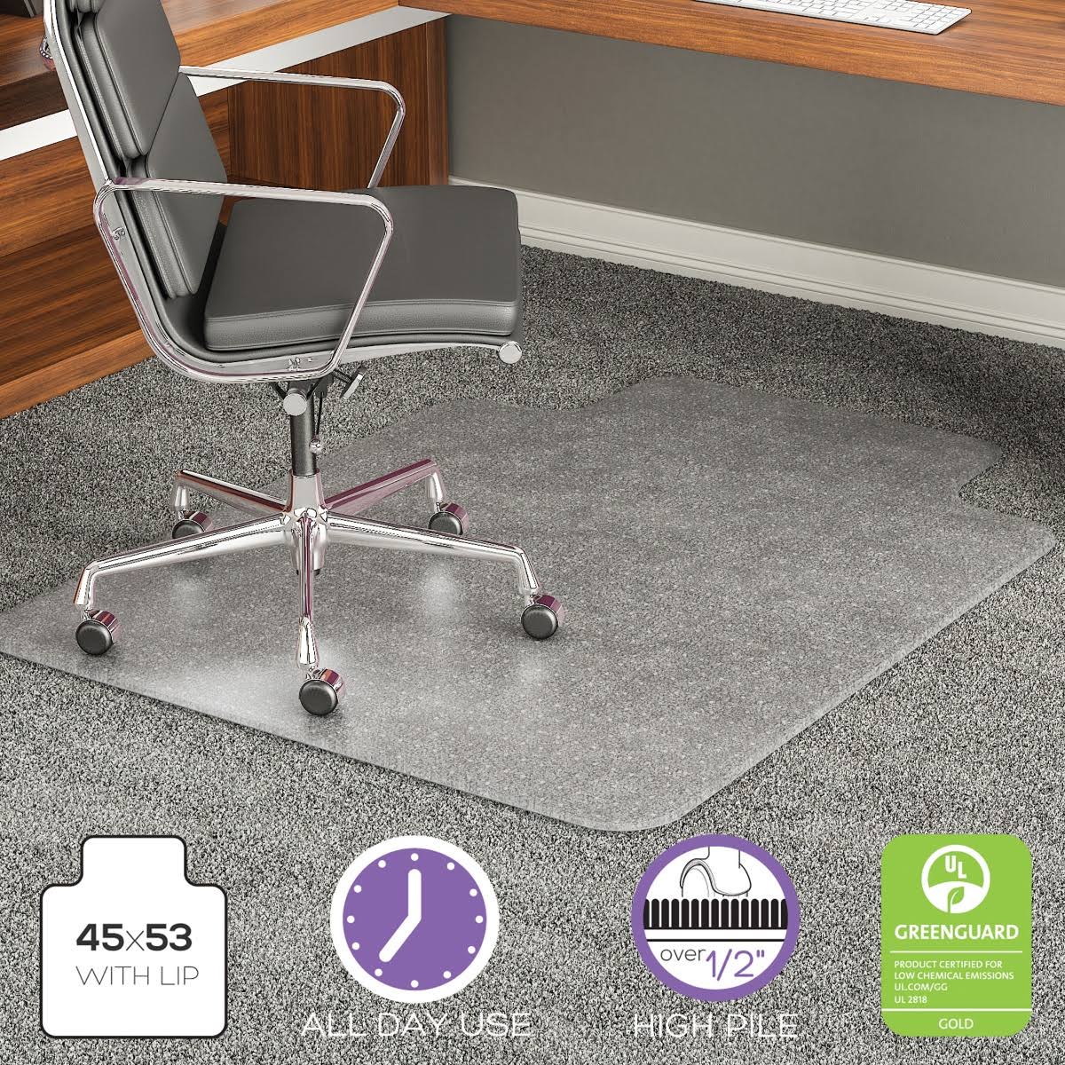Clear Chair Mat with Lip, Beveled Edge, 45 inch x 53 inch E2188