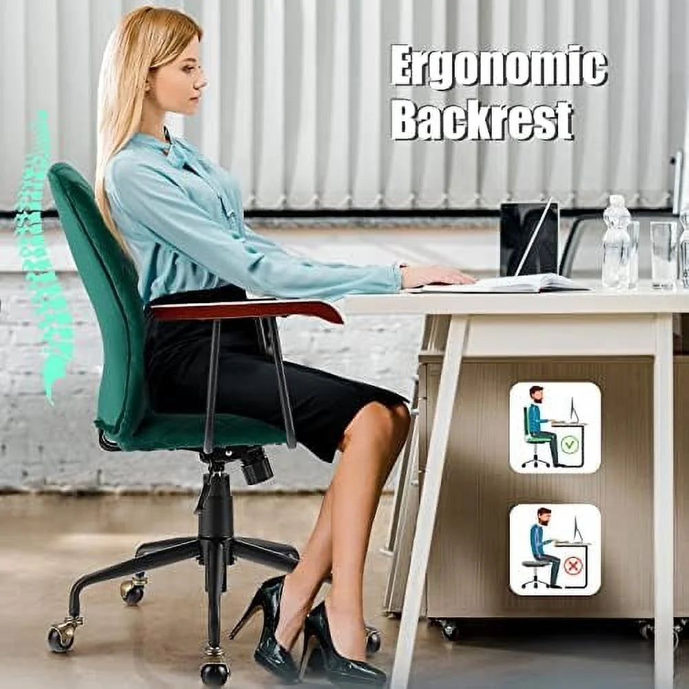 White Velvet Upholstered Office Chair with Rubber Wood Armrests T770