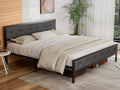 King Size Metal Bed Frame with Upholstered Headboard Footboard H882955