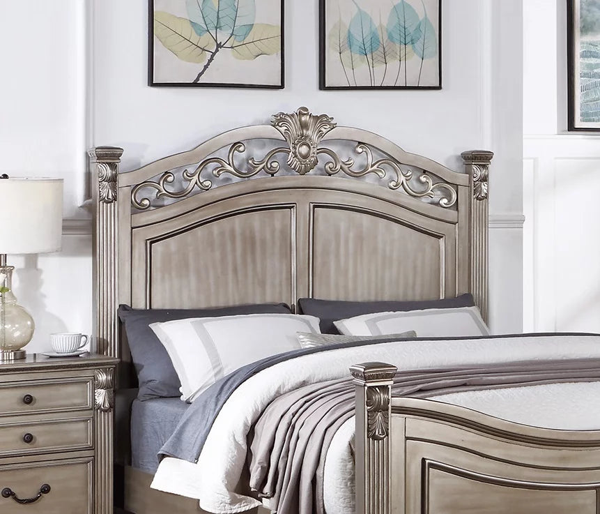 Eastern King Bed 2x Nightstands Grey Wood 3pc Set K3807