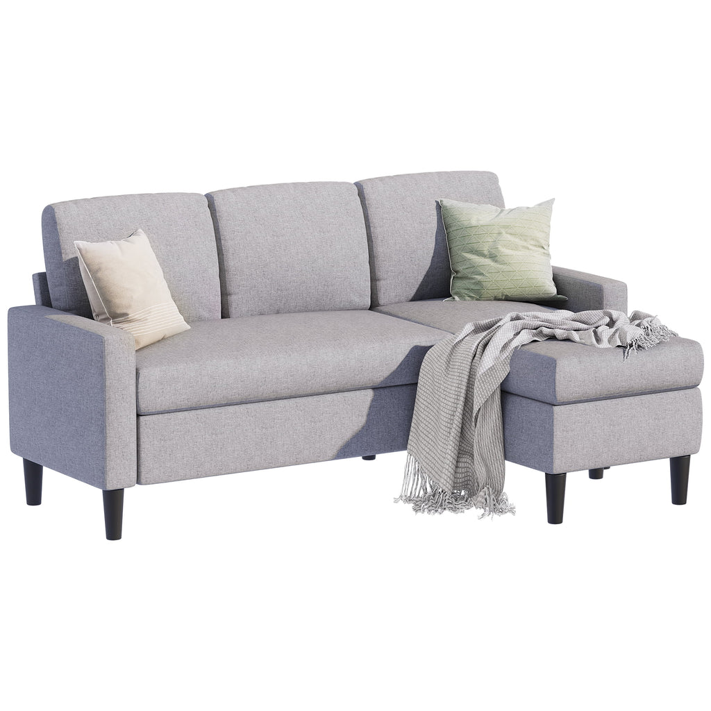 Convertible Sectional Sofa L-Shaped Linen Fabric Dark Gray J5725