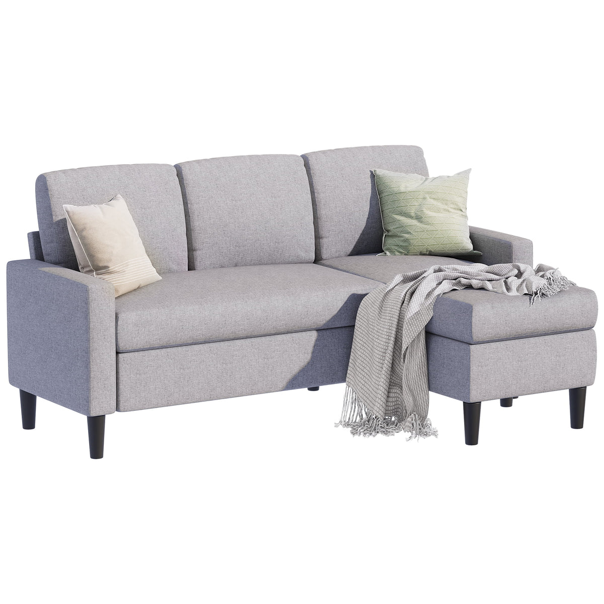 Convertible Sectional Sofa L-Shaped Linen Fabric Dark Gray J5725