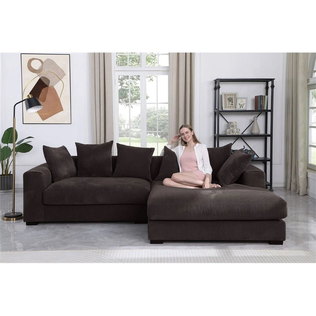 Brown Corduroy Upholstered Sectional Sofa with Chaise X577