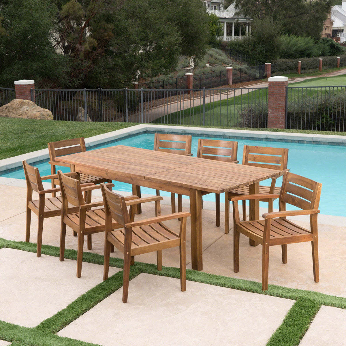 Acacia Wood 9 Piece Expandable Dining Set P6143