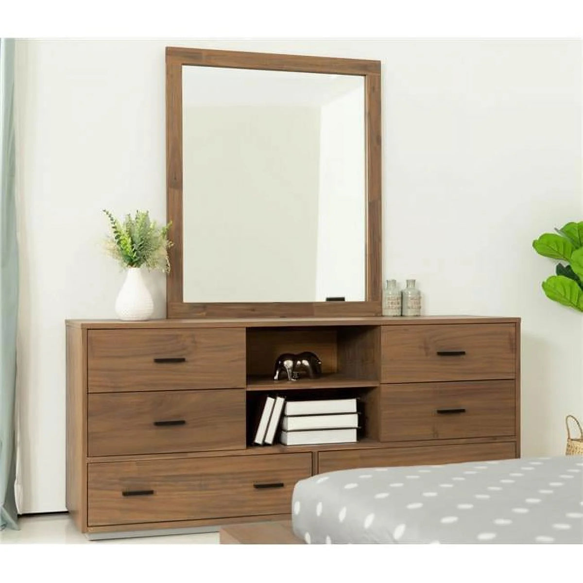 Walnut Six Drawer Combo Dresser T636