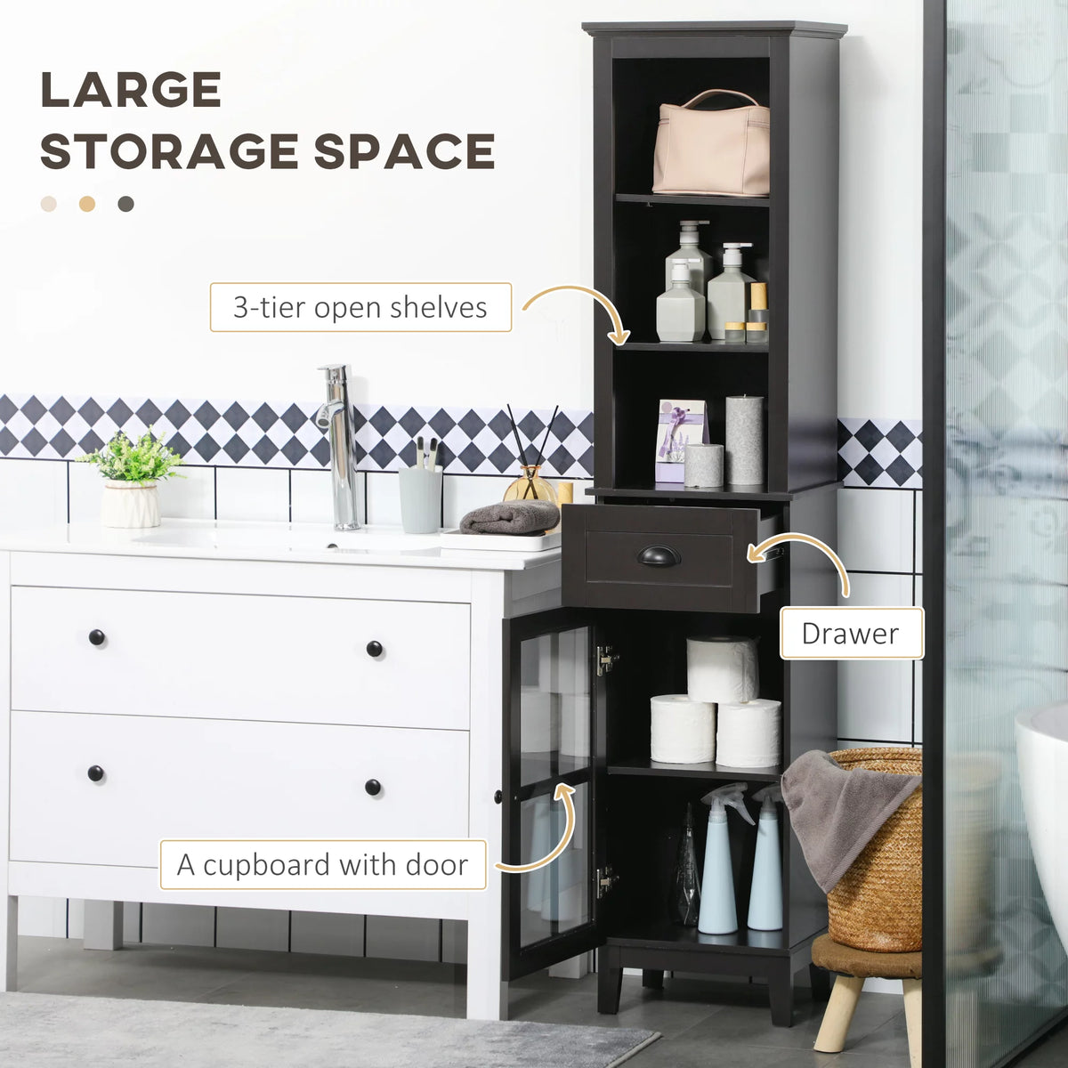 Slim Bathroom Storage Cabinet with Door & Shelves H71819
