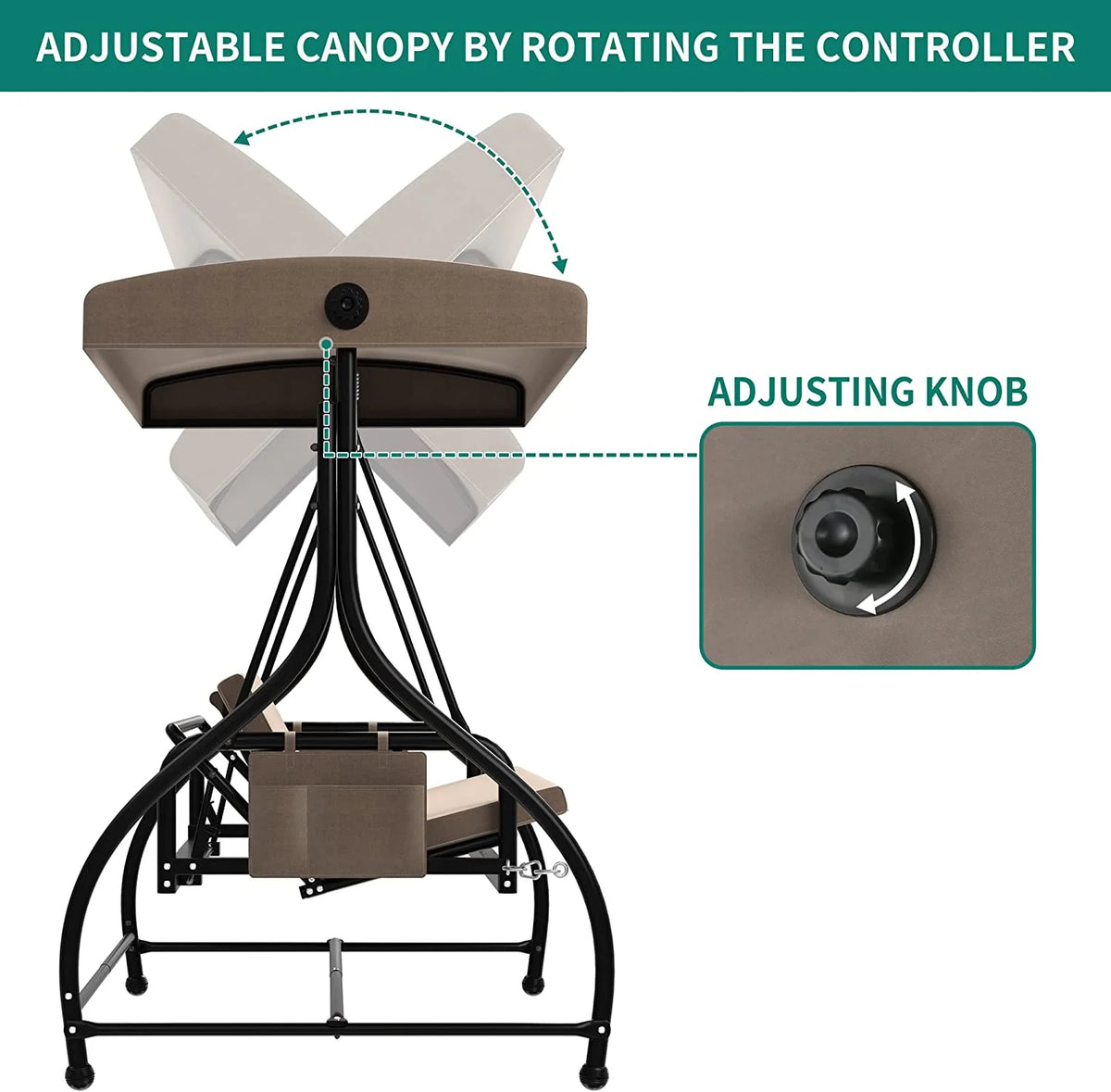 3 Person Outdoor Swing Chair with Adjustable Canopy and Cushion M573502
