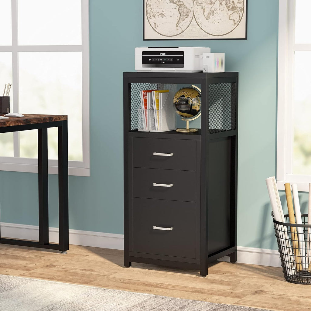 3 Drawer Letter Size File Cabinet with Wire Storage Shelves S213762