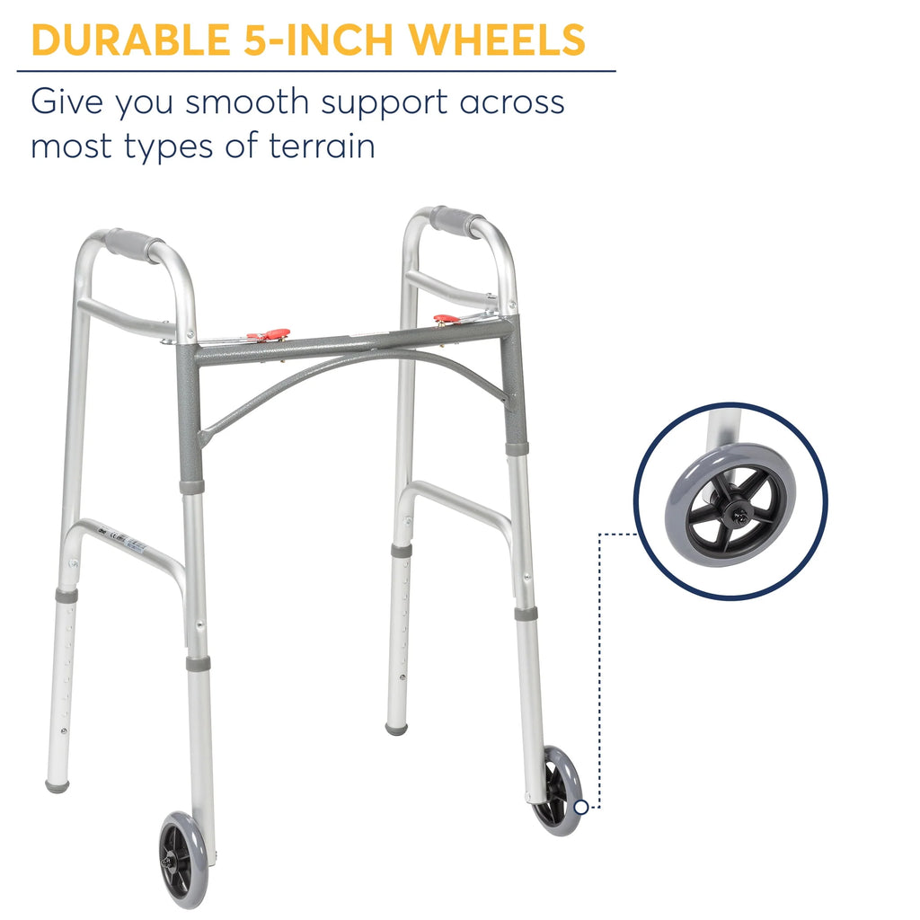 Two Button Folding Walker with 5 Wheels B632