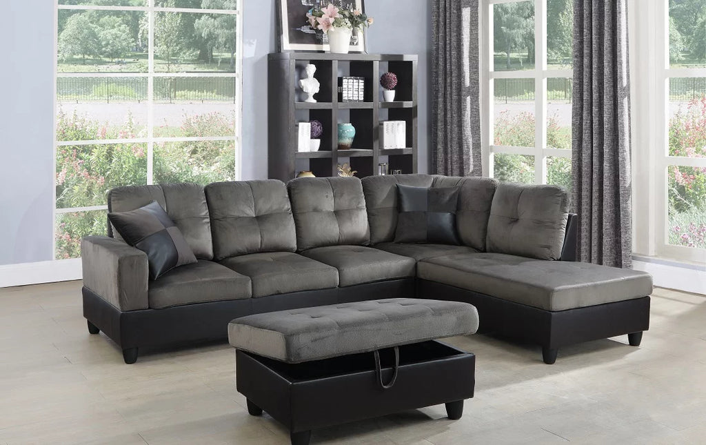 Microfiber Faux Leather Sofa Set with Ottoman R288