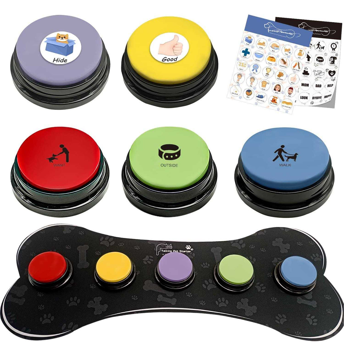 Set of 5 Dog Buttons with Rubber Mat I725