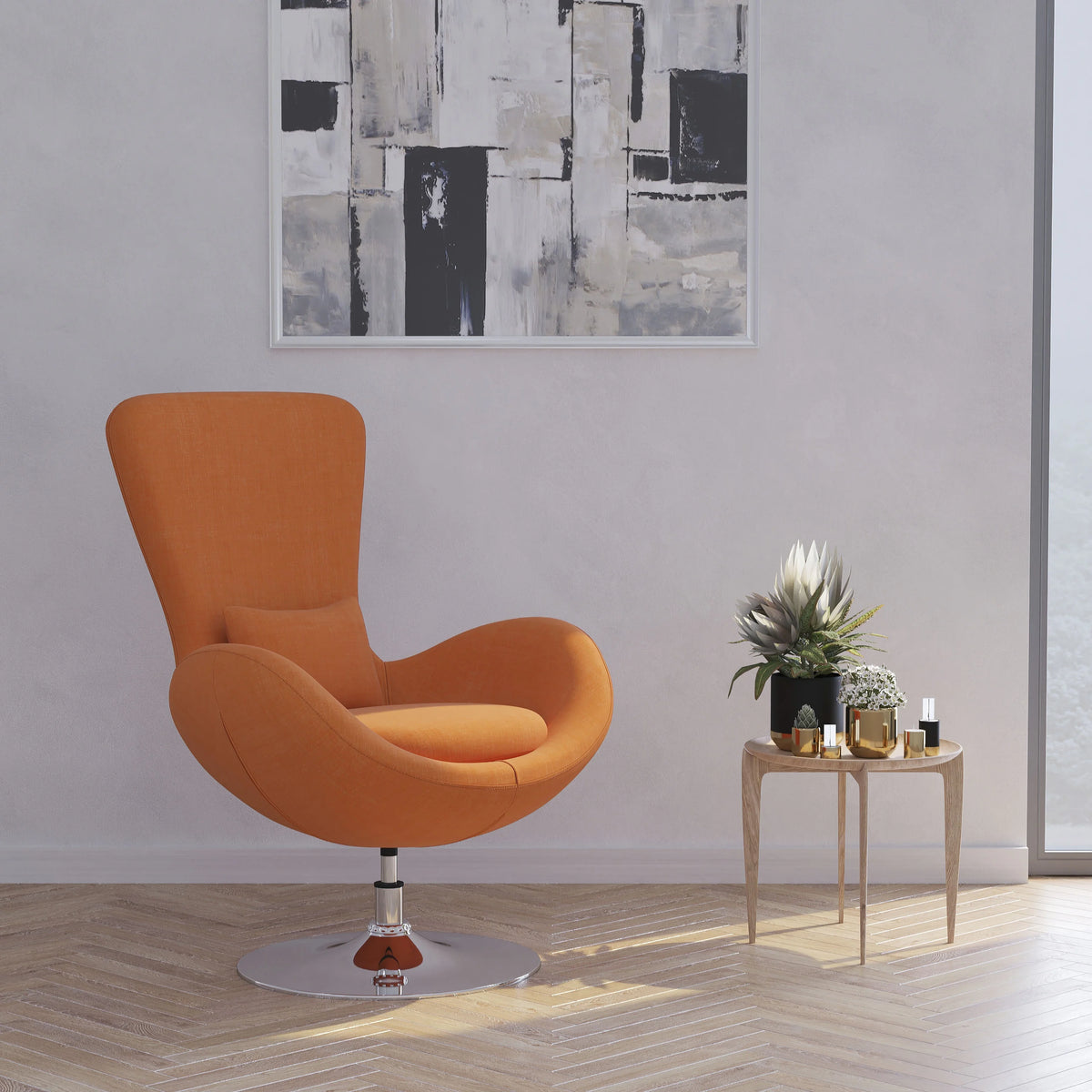 Orange Fabric Upholstered Swivel Lounge Chair F1490