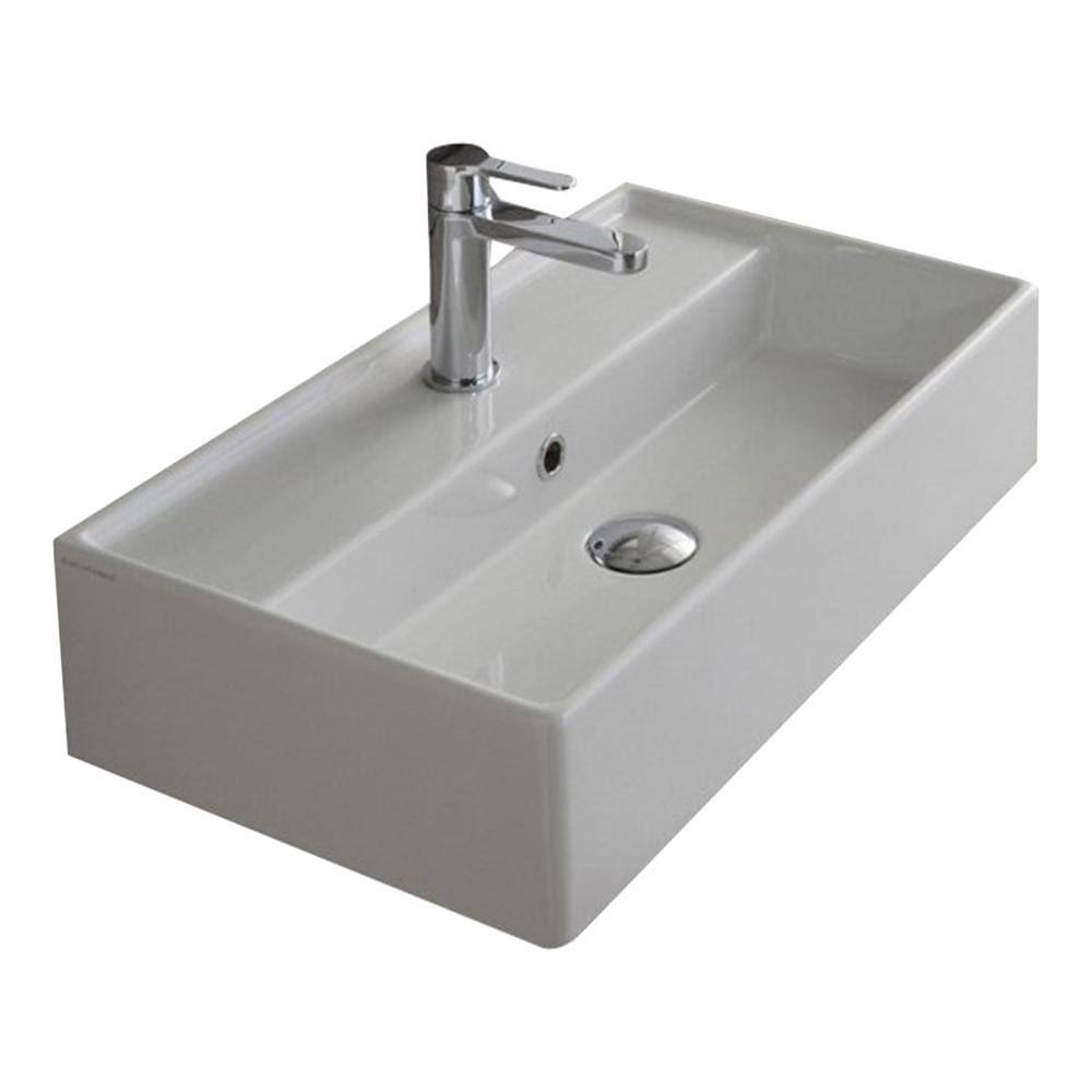 White Rectangular Ceramic Wall Mounted Vessel Sink U98168