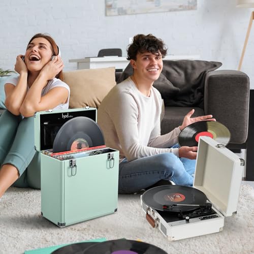 Vinyl Record Storage Box with Lock 12-inch Water Resistant Collapsible Storage Crate with Lid Y678