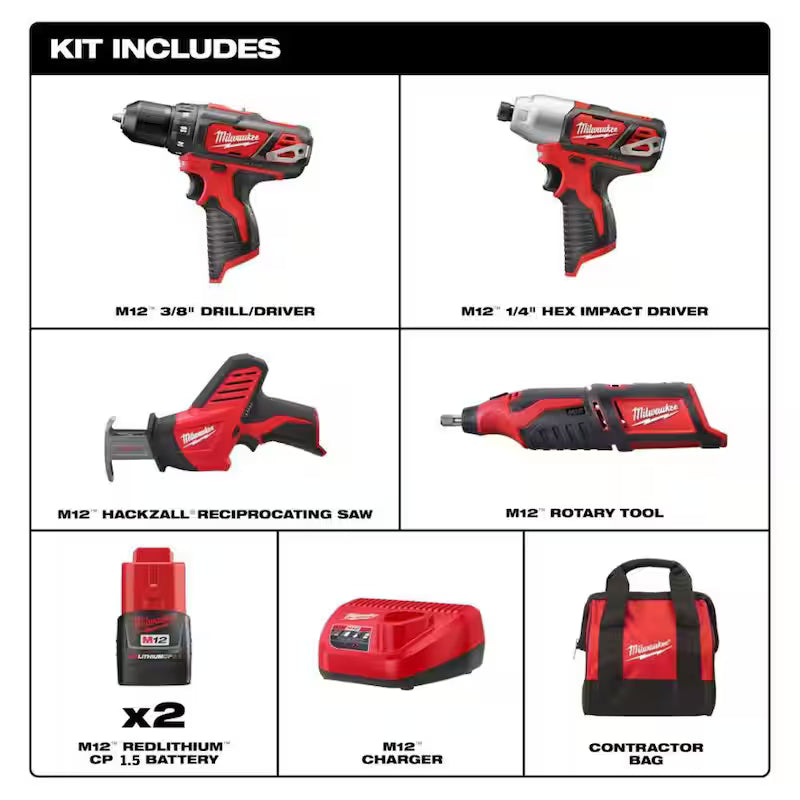 12V Lithium-Ion Cordless 4-Tool Combo Kit with Batteries and Charger B478804