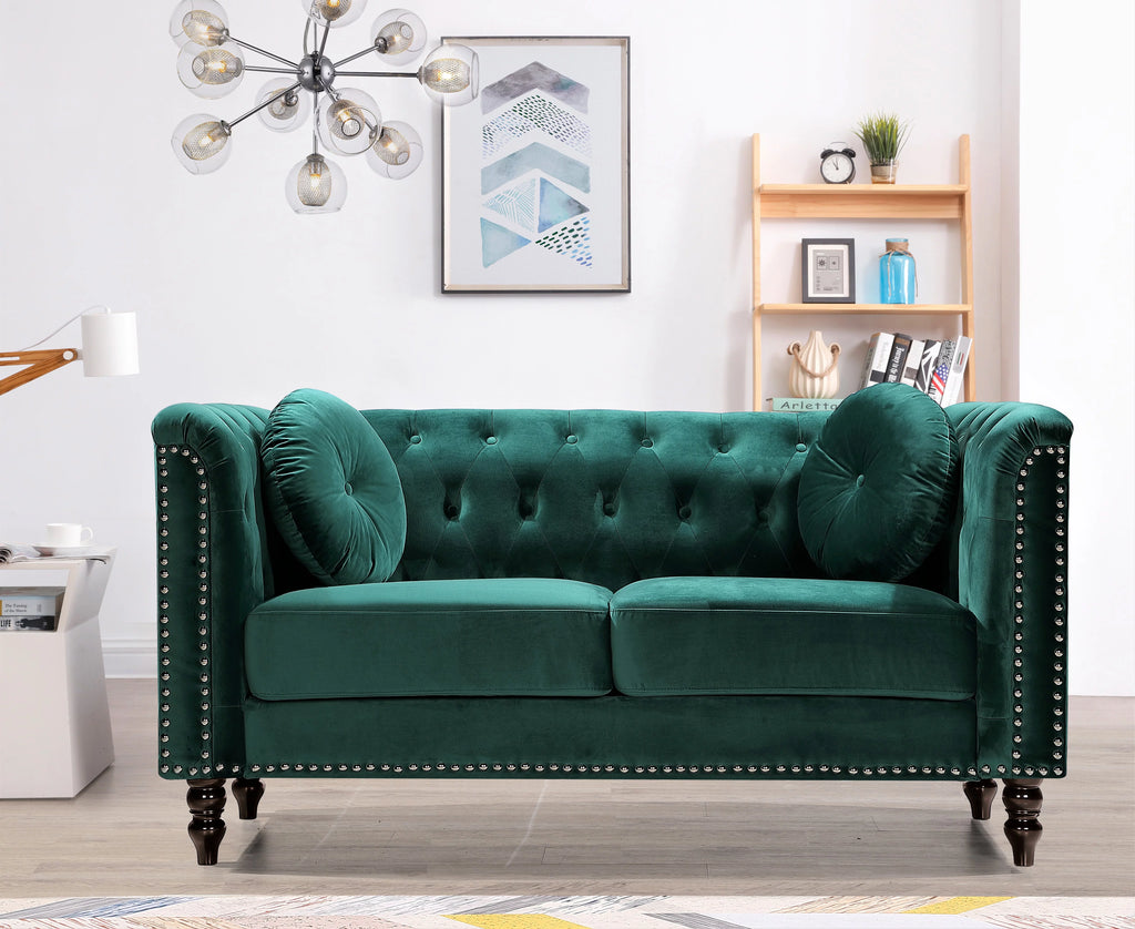 Green Velvet Rolled Arm Loveseat Y5905