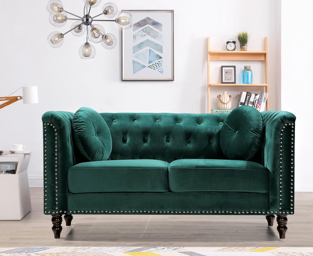 Green Velvet Rolled Arm Loveseat Y5905