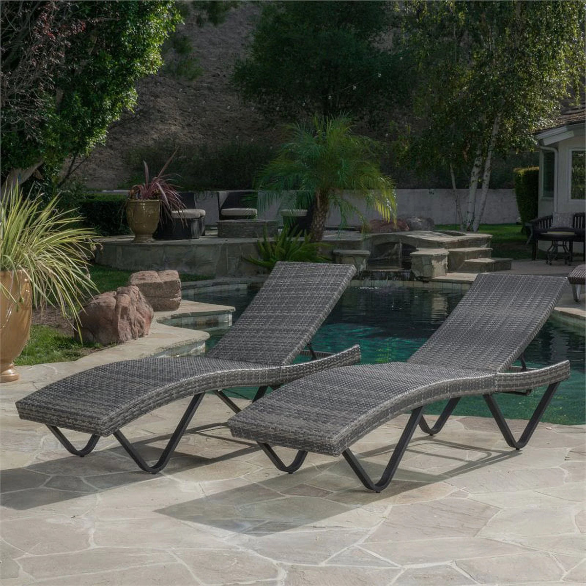 Gray Chaise Lounge Set of 2 D7614