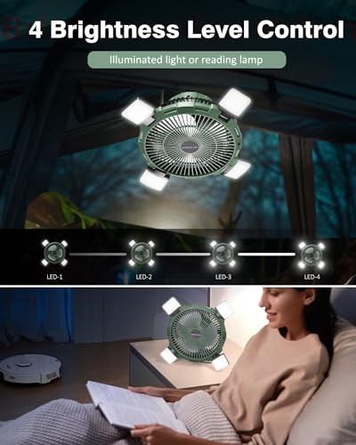 Camping Fan with LED Lantern, 8000mAh Rechargeable Battery Powered Tent Fan with Remote, 4 Speed D97836