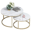Round Nesting Coffee Tables Set of 2 Marble Black Metal V9914
