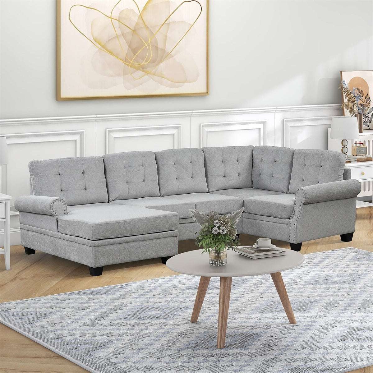120" U-Shaped Corner Sectional Sofa Grey Z206966