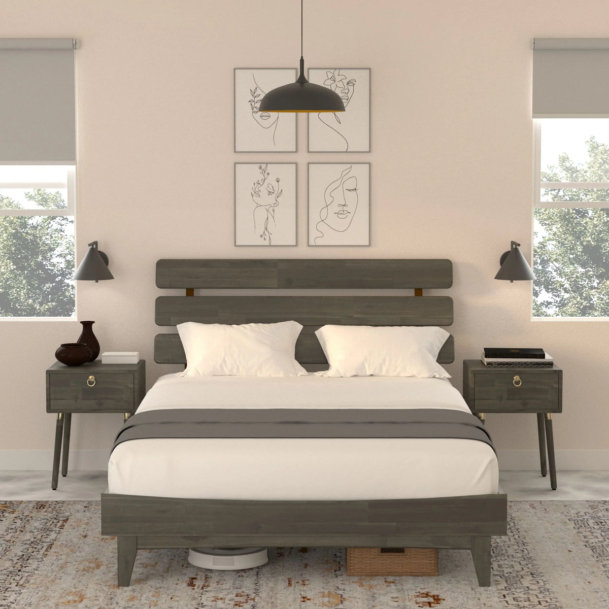 Queen Adjustable Headboard Solid Wood Bed Frame O4601