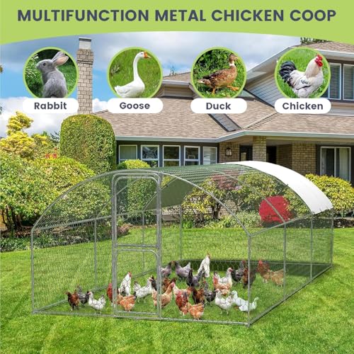 Heavy Duty Walk-in Chicken Coop Metal Poultry Cage with Waterproof UV Cover M318