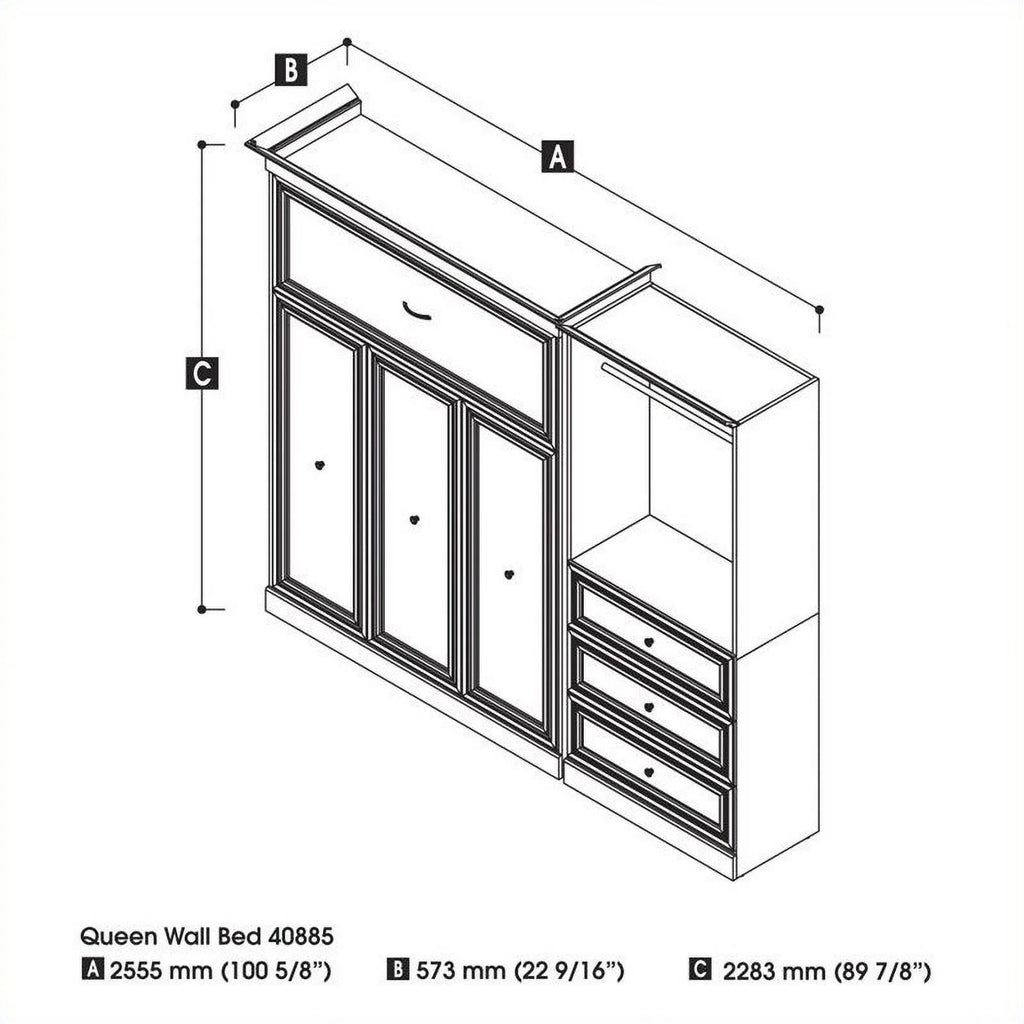 White Wood Queen Murphy Bed and Organizer with Drawers E423762
