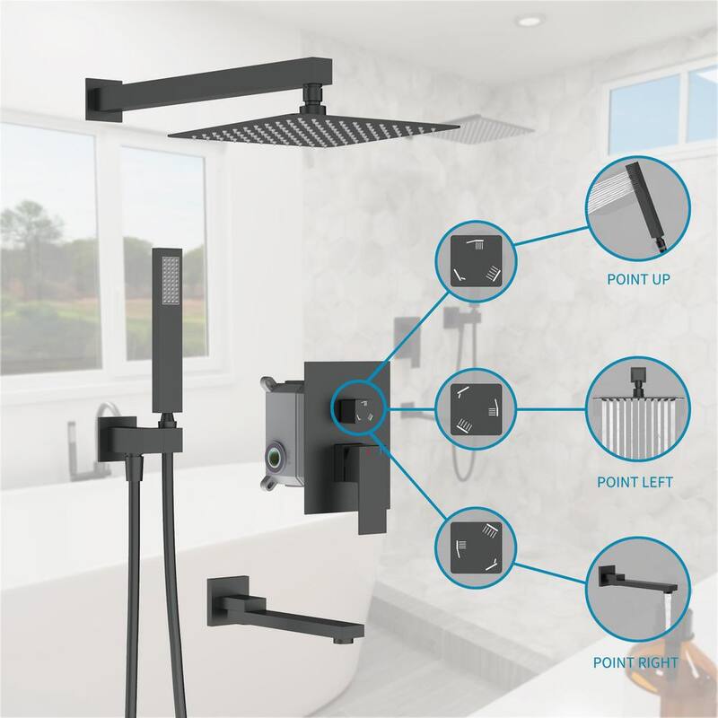 3-Spray Hand Shower Tub and Shower Faucet with 12 in. Rain Shower Head in Matte Black A574159