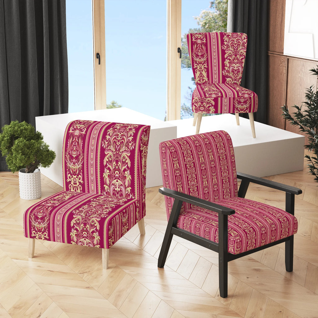 Purple and Gold Striped Pattern Upholstered Accent Chair R7941